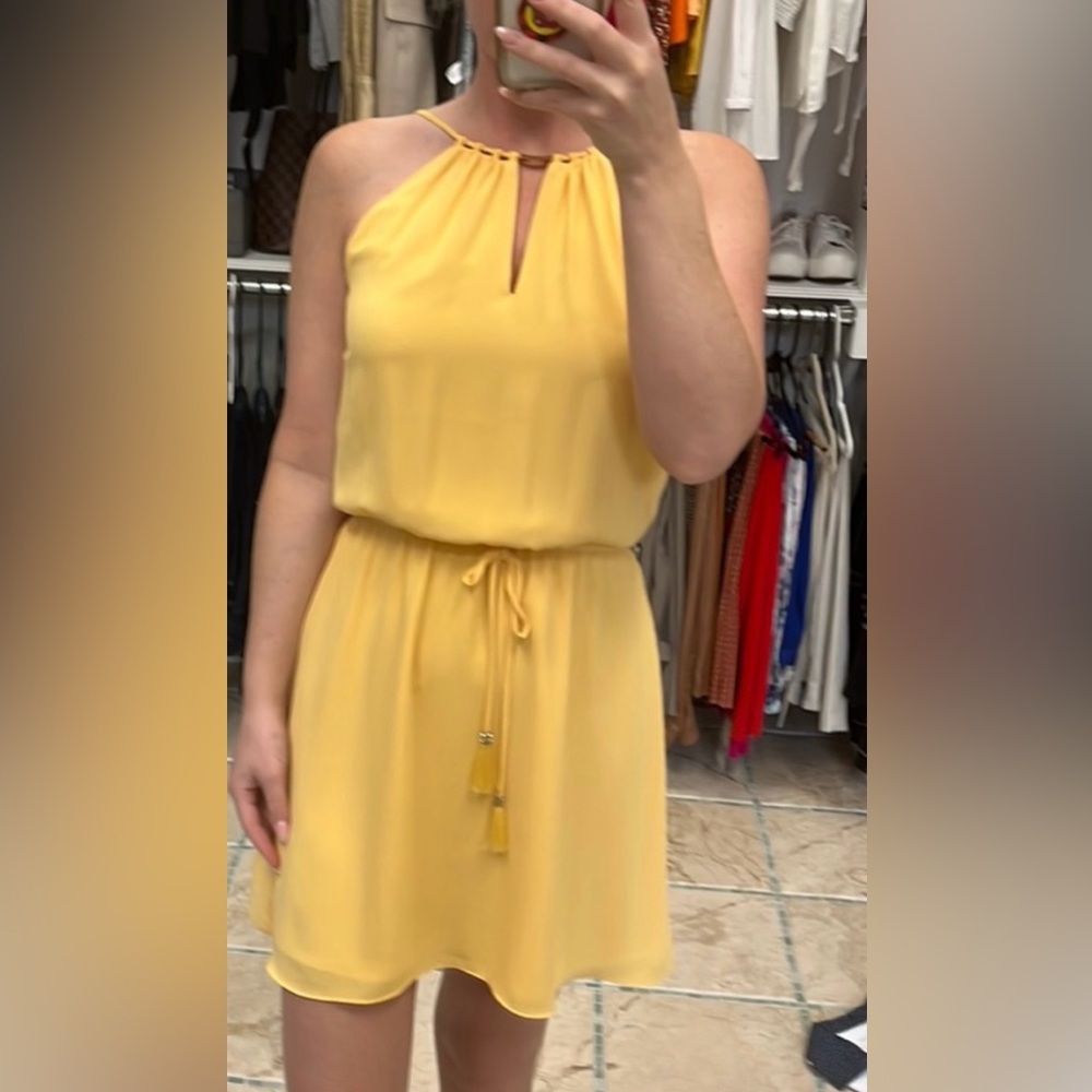White House Black Market Yellow Keyhole Mini Dress